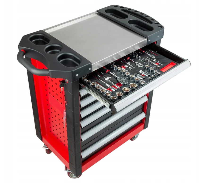 خزانة أدوات ثقيلة ذات 7 أدراج 420 قطعة أطقم أدوات صندوق أدوات متين متدحرج صندوق تخزين لمجموعات أدوات ميكانيكي المرآب