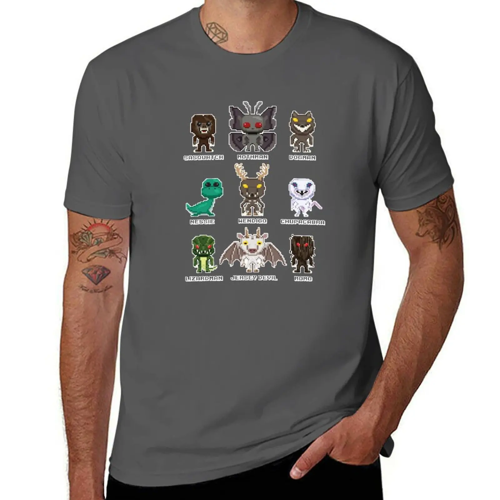 

8-Bit Cryptid Monsters - Cute Sasquatch, Mothman, Dogman, Nessie, Wendigo, Chupacabra, Lizardman, Jersey Devil, Momo T-Shirt