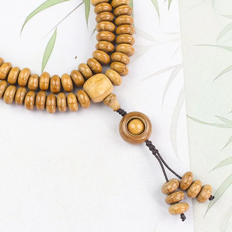 Six-rod wood bracelet with pill-shaped and spacer 6*11MM, Buddhist beads, cultural artifact, Wutai Mountain dragon-r