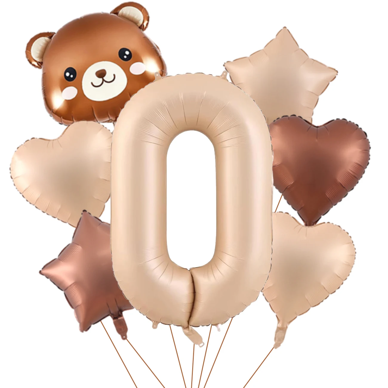 7-teiliges süßes Bären-Ballon-Set mit 32 Zoll Karamell-Digital-Aluminiumfolienballon für Geburtstagsparty-Dekoration, Babyparty-Zubehör – Detail 2
