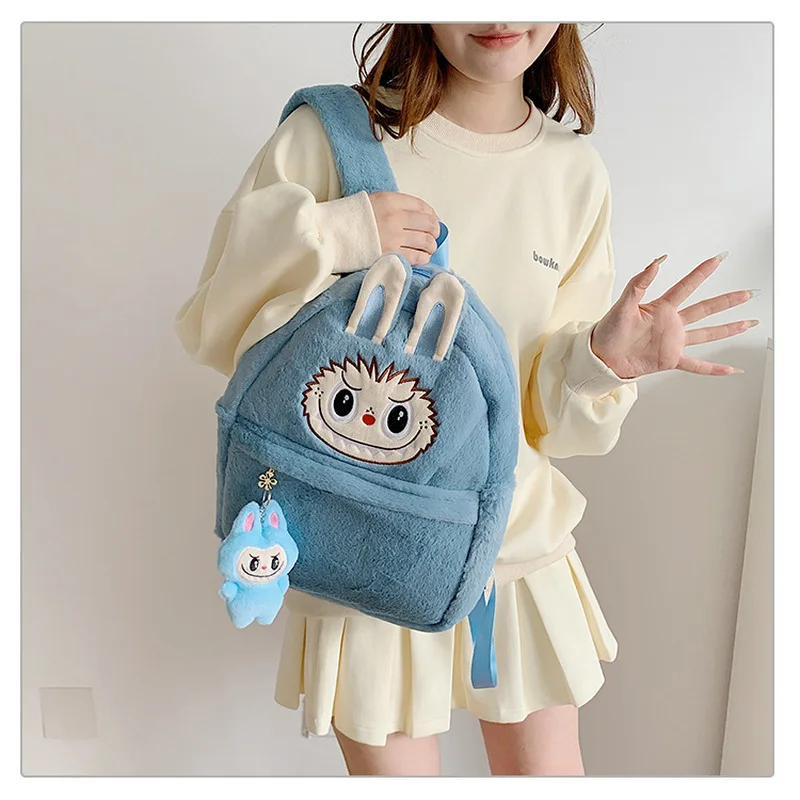 New Creative Labubu Cartoon Plush Backpack 3d Doll Cute Backpack Mini Crossbody Small Bag Girl Surprise Birthday Gift