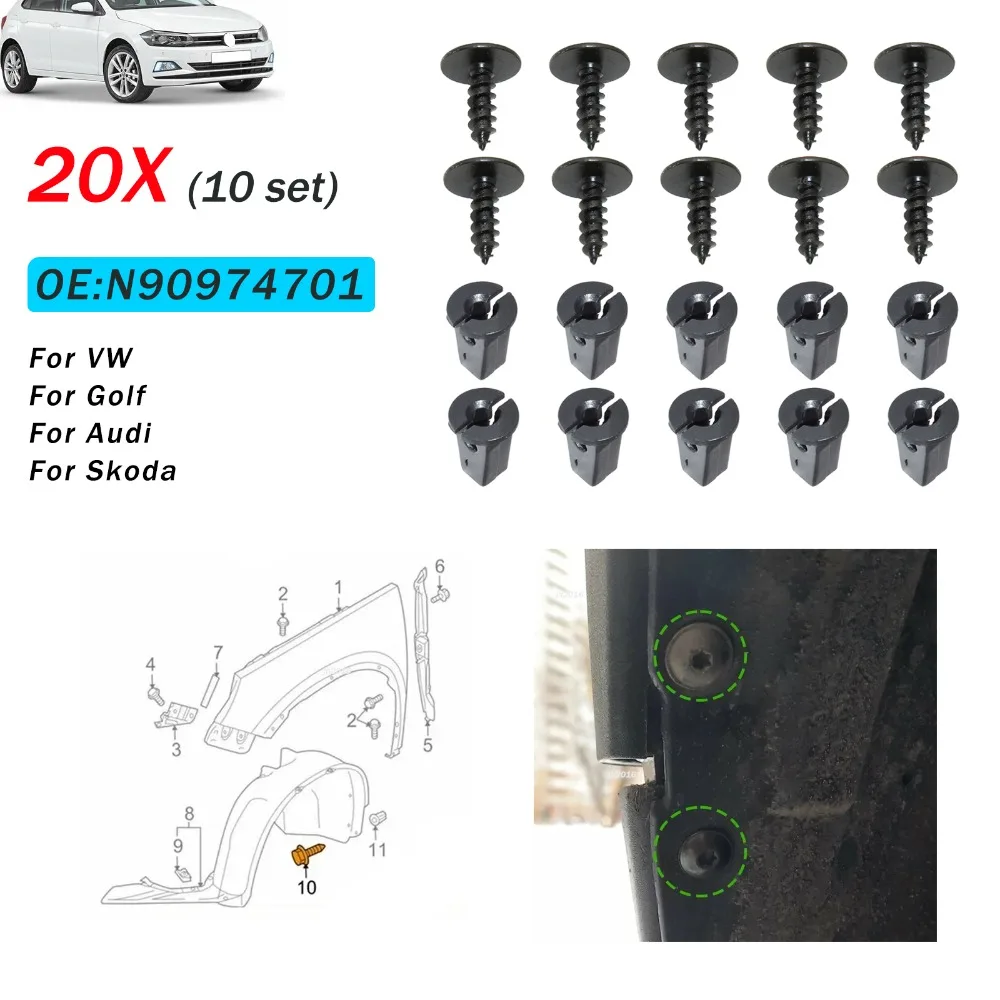 20 Stücke Für VW Golf Audi Sitz Skoda Kühlergrill Stoßstange Rock Torx Schraube Bolzen N90974701 Auto Radlauf Futter Spritzschutz Clip 5x16mm