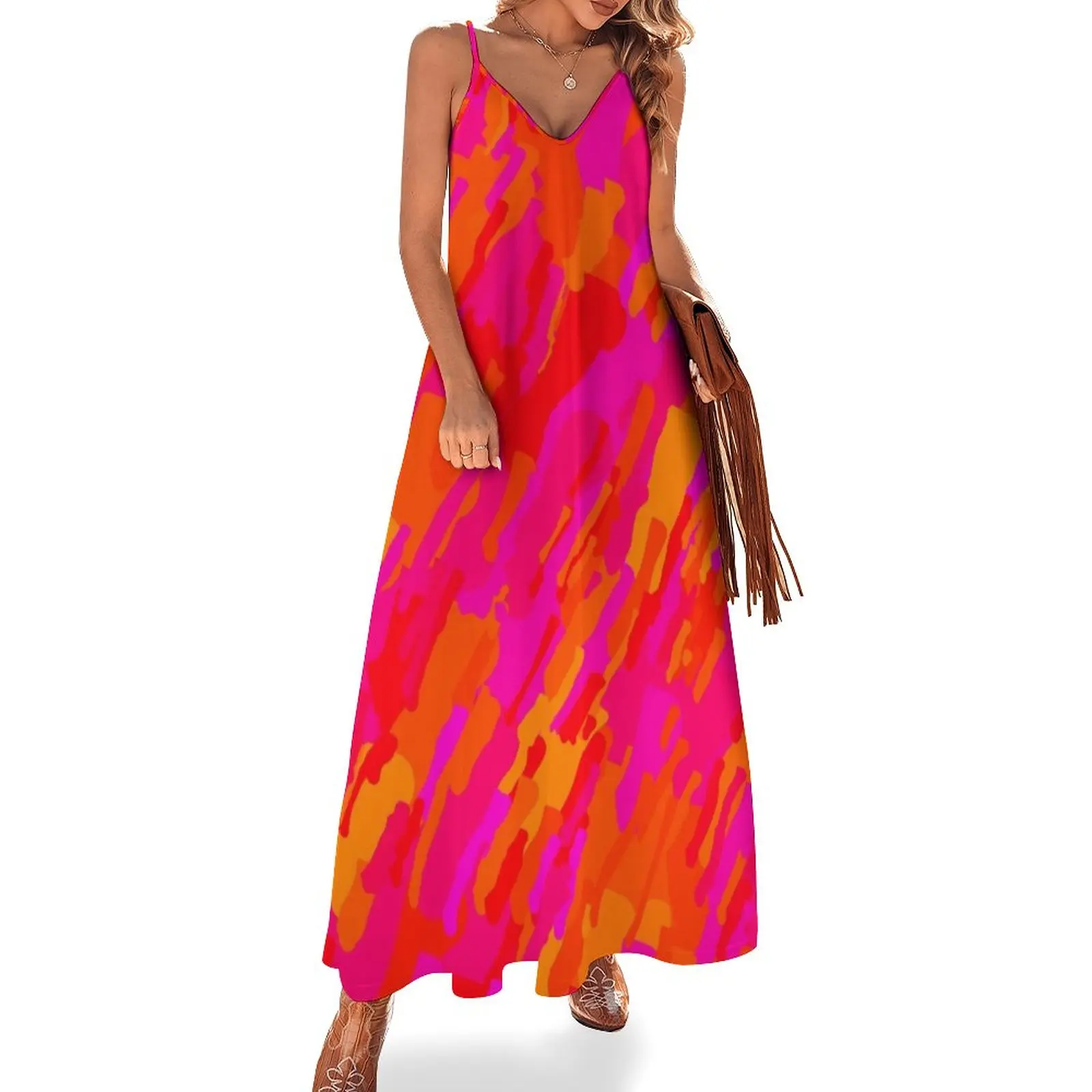 

Hot fuchsia orange Sleeveless Dress elegant party dress for women 2024 clothes for woman summer women's dress 2024