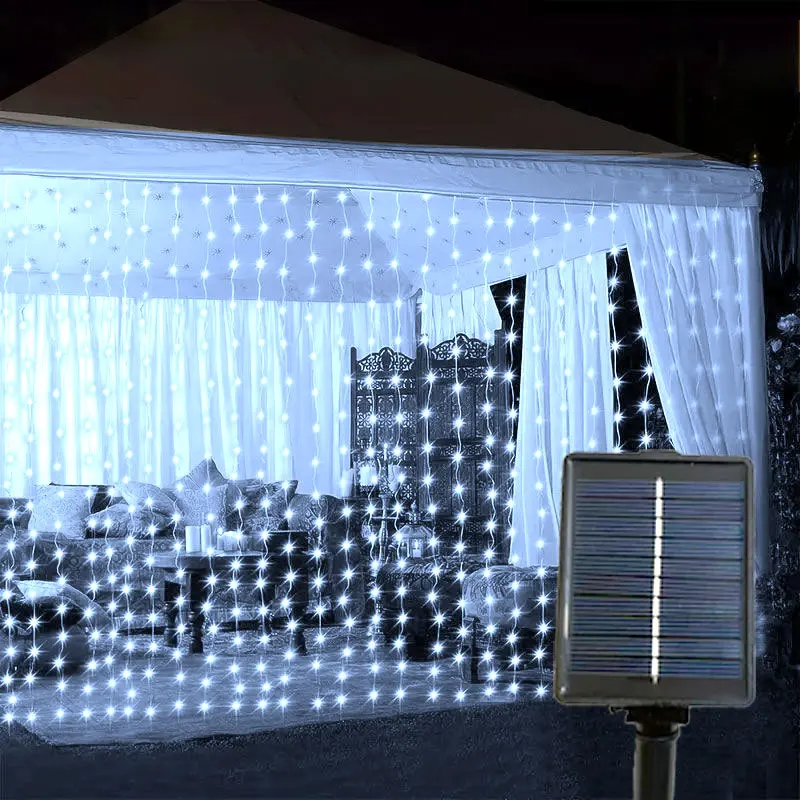 Imagem -03 - Outdoor Led Solar Curtain Lights Lâmpadas Fairy String Light Guirlanda Decoração de Natal Jardim Pátio Decoração de Quintal m 6m