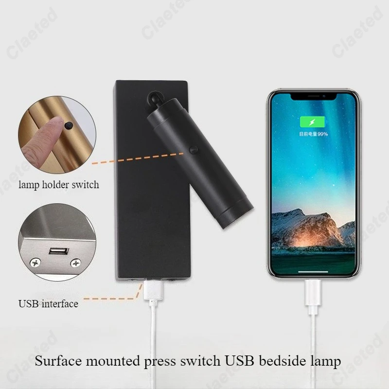 New LED Reading Wall Lamp Holder with Switch Adjustable Angle Hotel Room Bedroom Bedside Advanced Atmosphere Decorative Lighting
