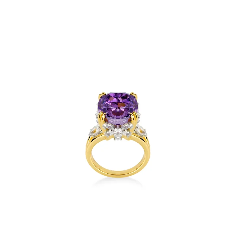 BELLUX 925 Silver Synthetic Zircon Purple Square Eight Claws 10 Carat Diamond Violet Luxury Fine Jewelry Ring