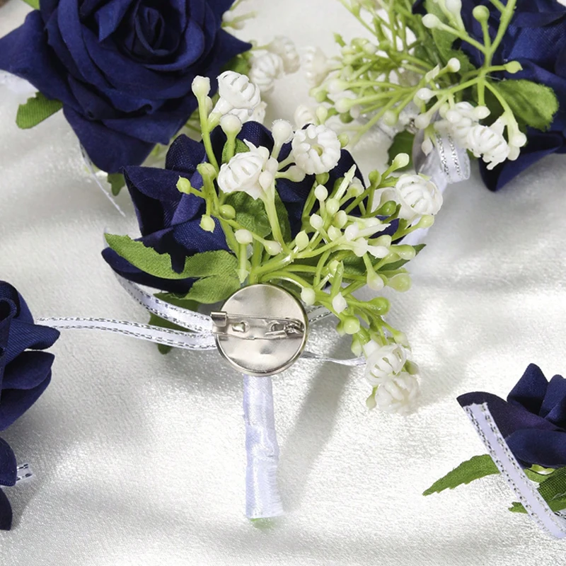 Artificial Rose Corsage Flower para homens, Boutonniere para noivo, baile de formatura, coquetel, casamento, graduação, evento, 6 peças por conjunto