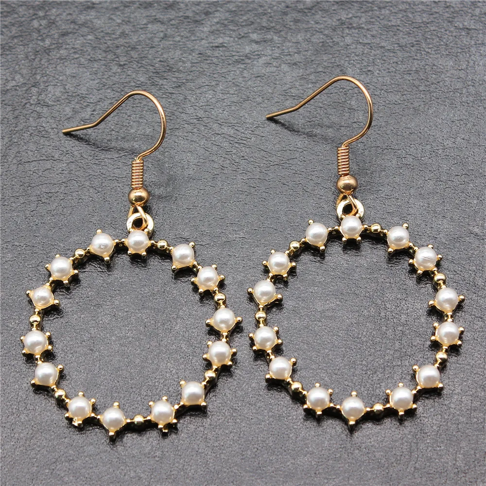Fashion KC Gold Color Circle Pendant Earrings Women Drop Earrings