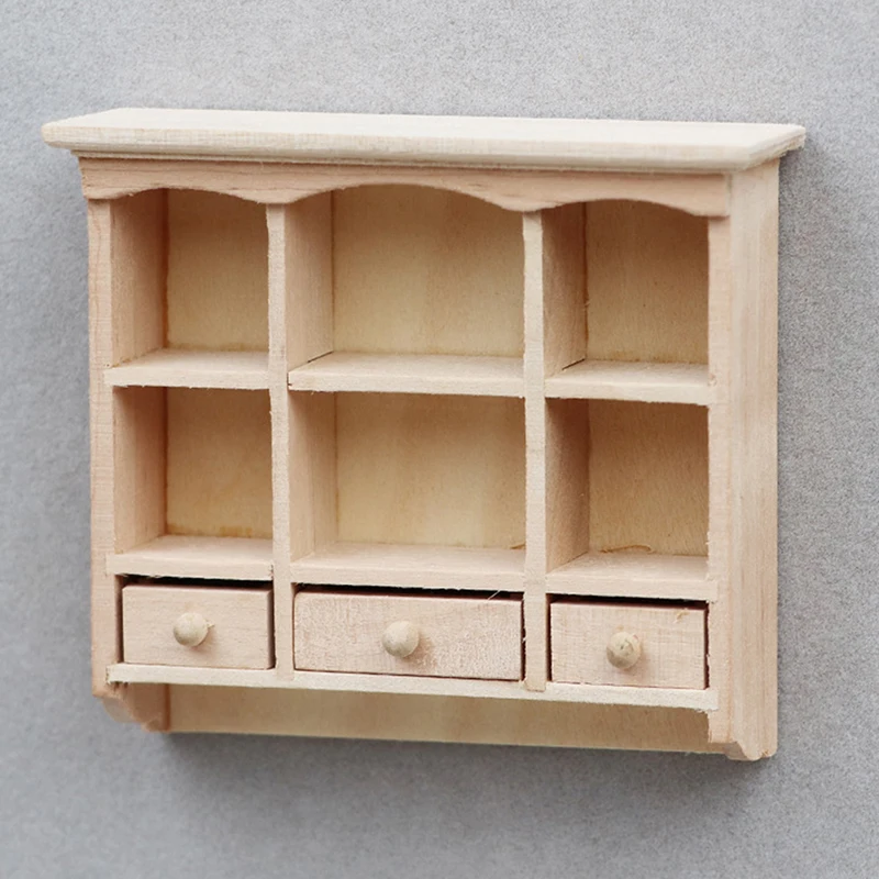 1:12 Dollhouse Miniature Wood Wall Cabinet Hanging Storage Organizer Cupboard House Furniture Decor Toy