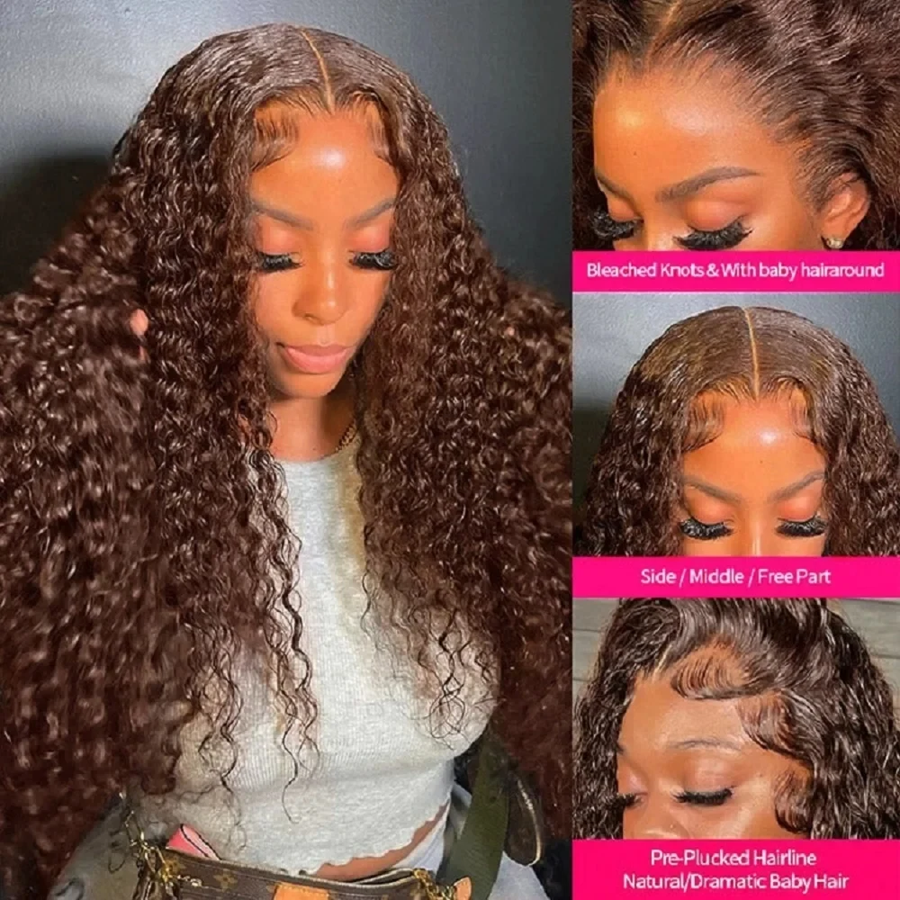 40 30 Inch Chocolate Brown Deep Wave Lace Front Wigs Human Hair #4 Colored 13x4 13x6 Hd Curly Lace Frontal Wigs Pre Plucked image 6