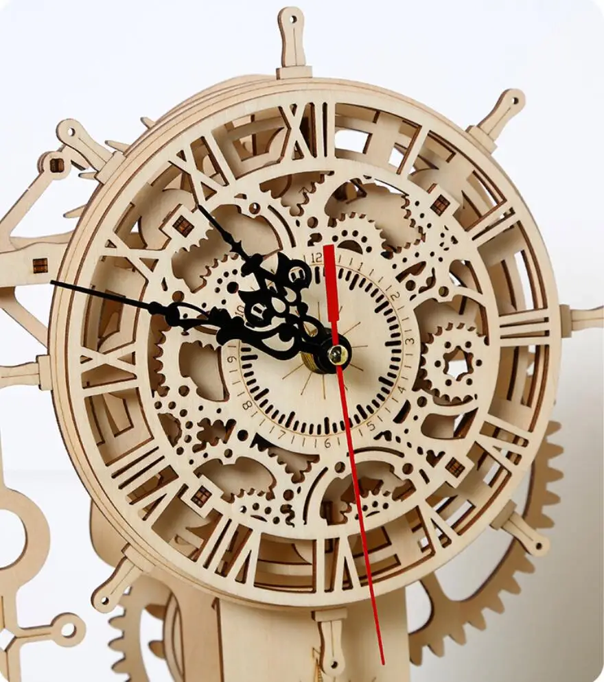 OUZEY 3D houten piratenschipklok - DIY mechanische modelbouwset, educatief montageproject voor volwassenen en tieners vanaf 14 jaar