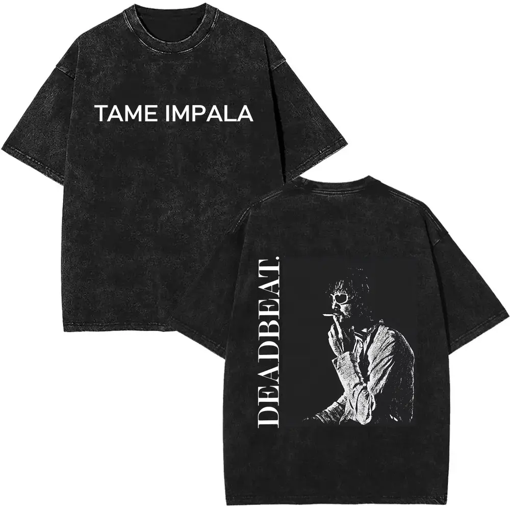 

Washed Vintage Rock Band Tame Impala Deadbeat Graphic T-shirt Men Women Casual Cotton Retro T Shirts Male Oversized Short Sleeve
