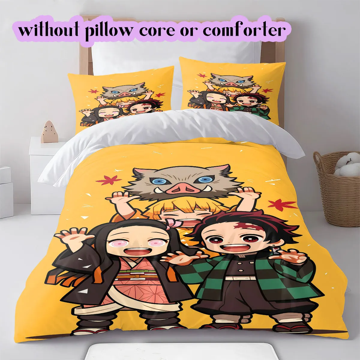 Demon Print Bedding Set Duvet Cover 3pcs Children Gift Extra Large Size Available Cartoon Decor Set