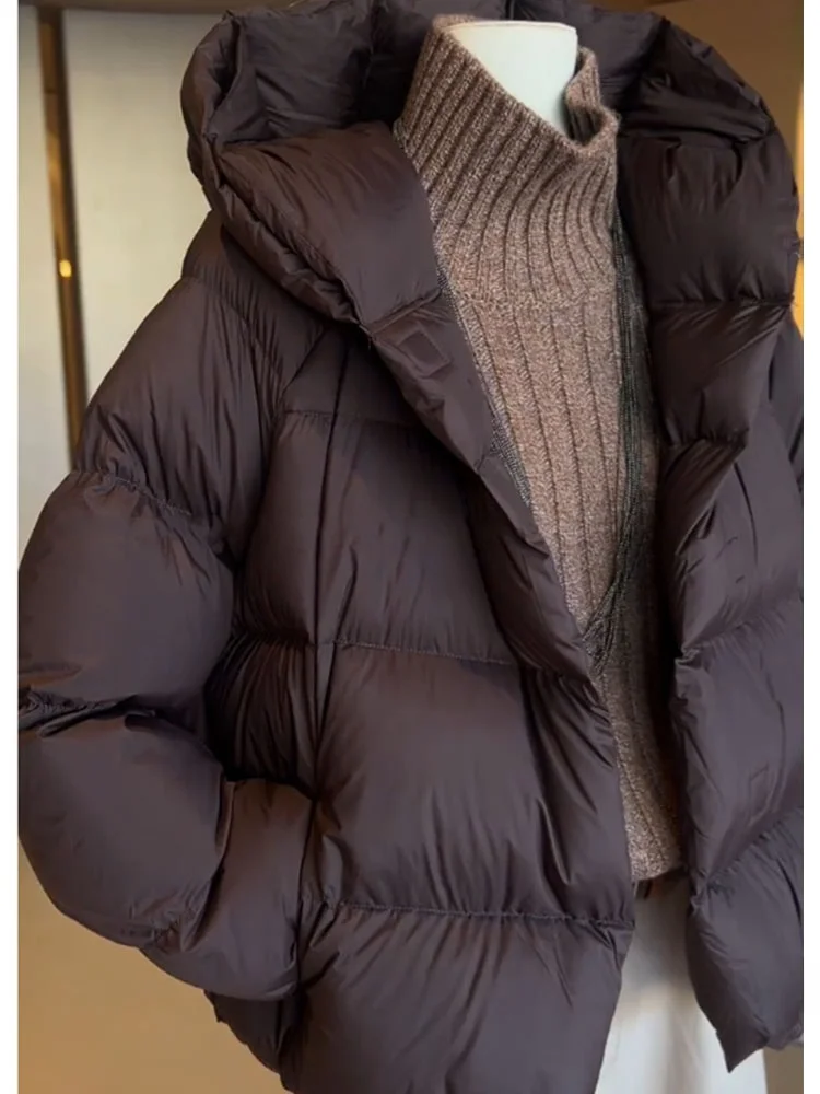 Unique ort Puffer Jaet Women's Coffee Color Korean Sle Bread Coat Winter 2025 New Arrival Loose Fit Polyester Fiber