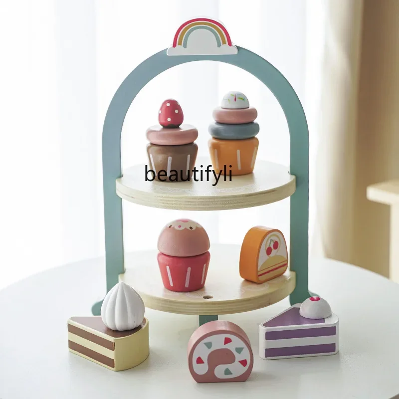 

Children's Afternoon Tea Toys Dessert Simulation Food Wooden Wooden Pastry Cake Model