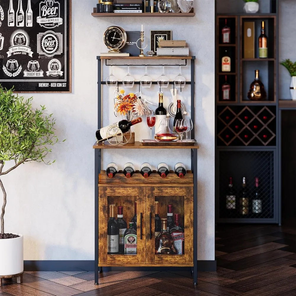 x-cosrack Barschrank für Likör und Gläser, Weinregal, freistehender Boden für kleine Räume, 3-stufige Lagerregale, industriell