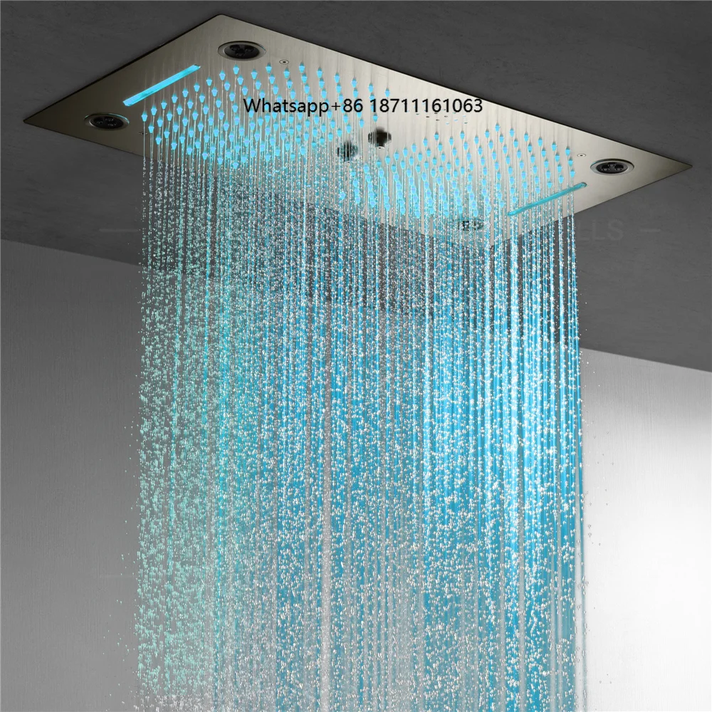 NEW 6 Functions Luxury Bathroom Shower Faucet Nickel Brush 64 Color Wall Mounted Thermostatic Shower Set With Music