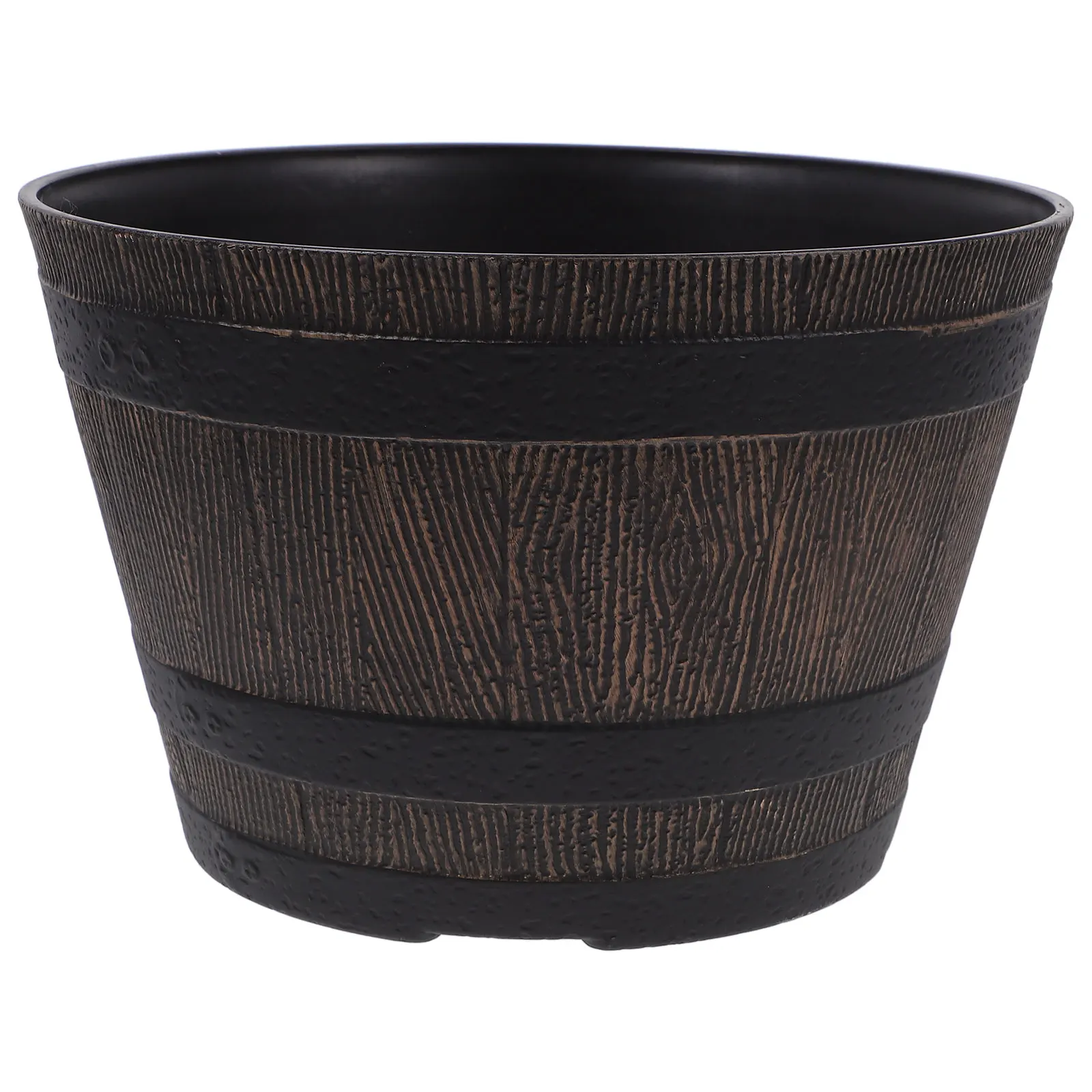 

Resin Flower Pot Tree Pattern Planter Dark Brown Barrel Wear Resistant Sturdy Material Succulent Plant Container