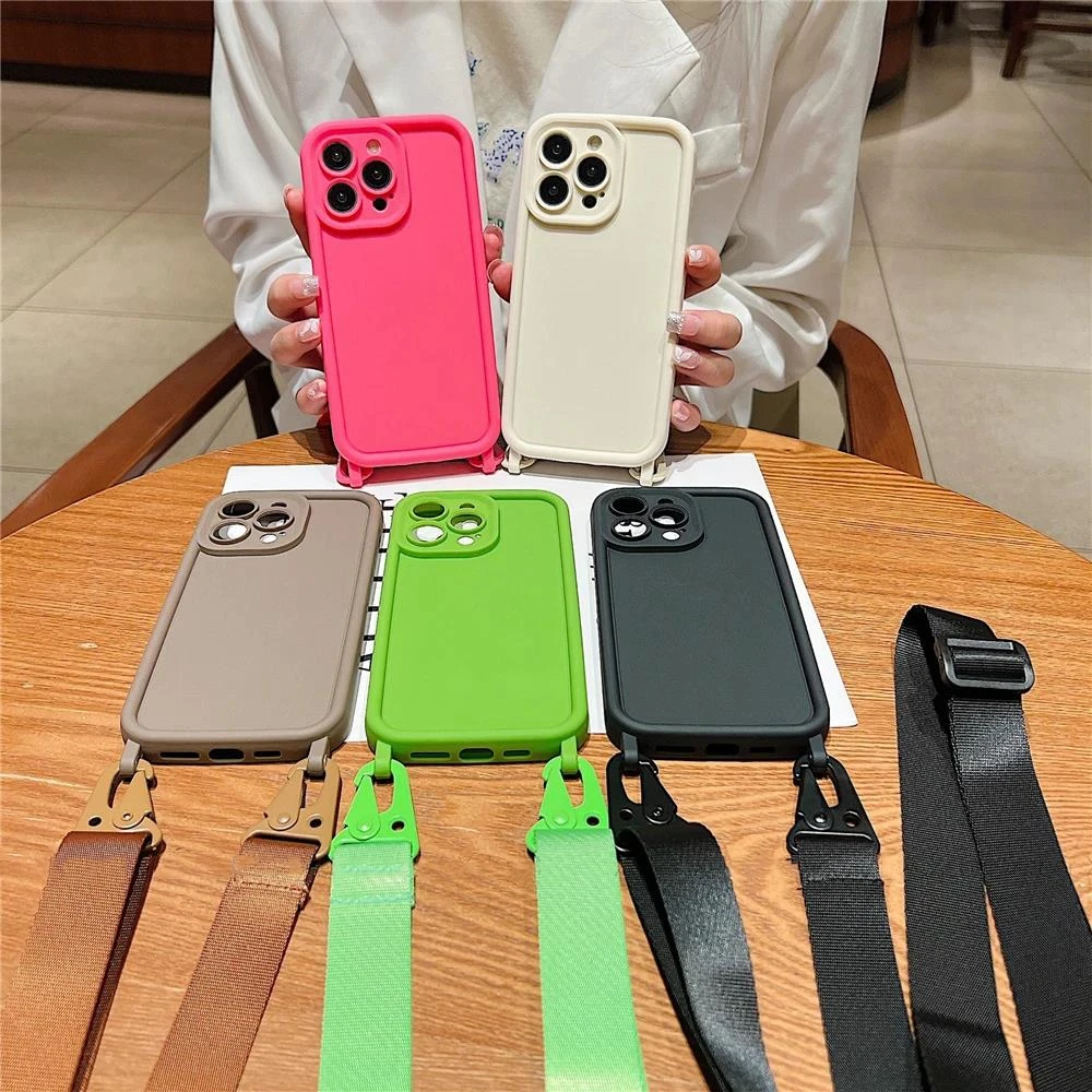 Crossbody Necklace Strap Lanyard Cord Soft Silicone Phone Case For iPhone 15 13 12 11 14 Pro Max X XR XS Max 7 8 Plus New Cover