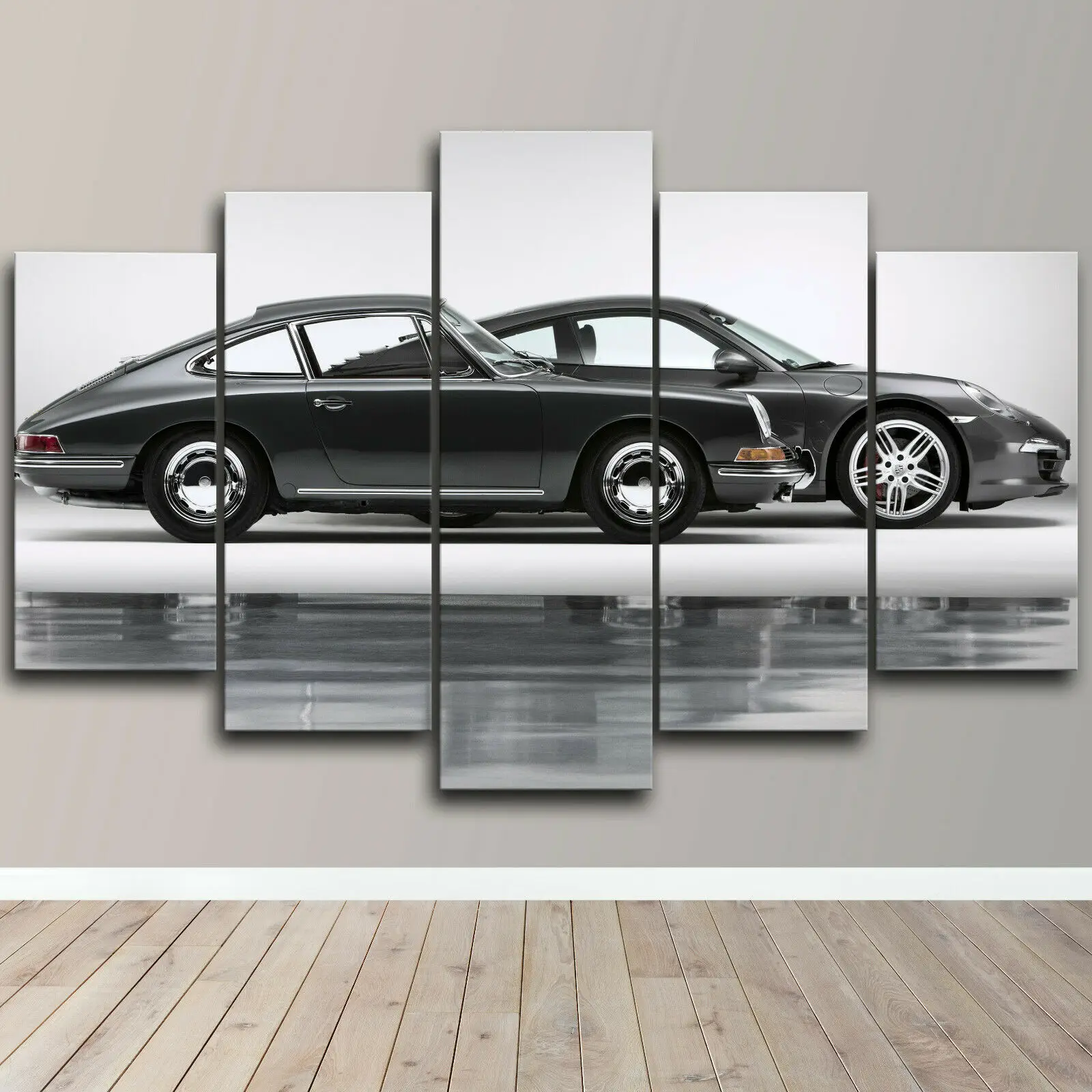 

No Framed Canvas 5 Panel Coupe Black Sports Car Modular HD Decorative Wall Art Posters Pictures Home Decor Paintings