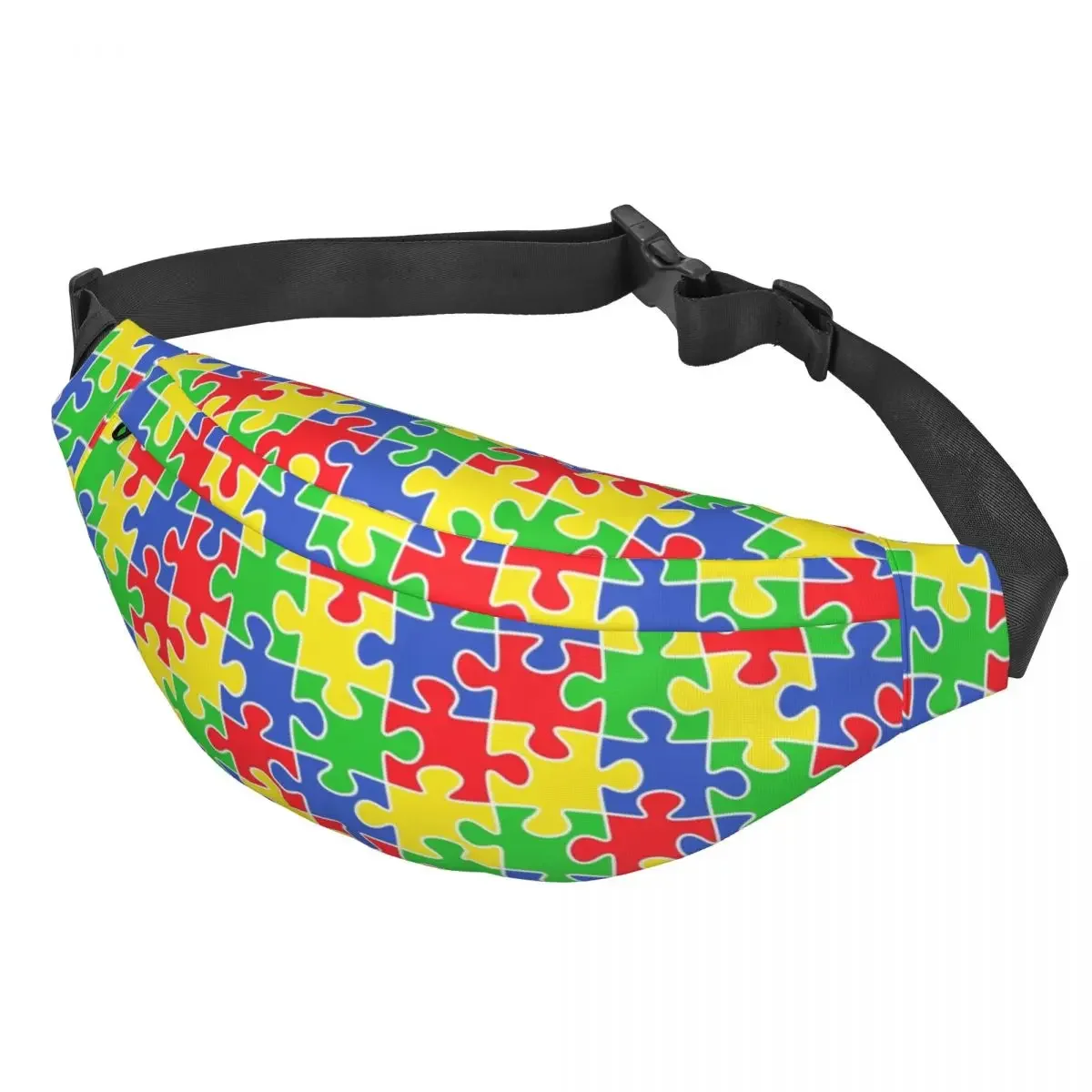 Casual Colorful Puzzle Pieces Autism Awareness Fanny Pack Women Men Sling Crossbody Waist Bag Cycling Phone Money Pouch