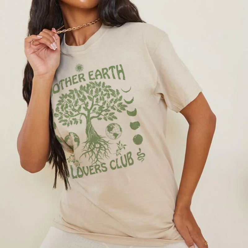 

kuakuayu HJN Mother Earth Lovers Club Enviromental Graphic T Shirts Summer Women Planet Earth Day T-Shirts Vintage Boho Tee Tops