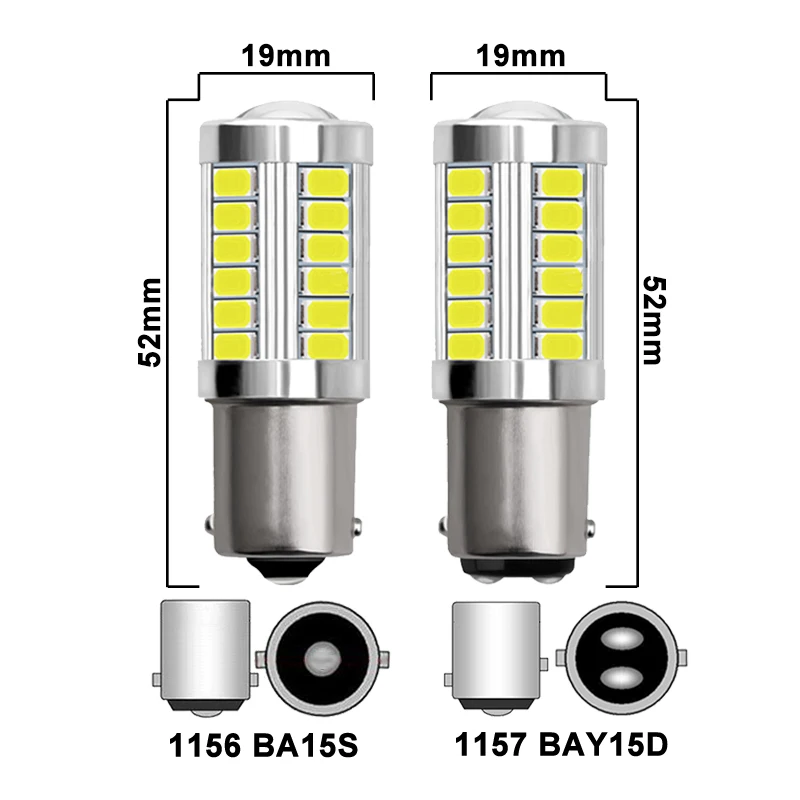 2 PCS P21W Ba15s 1156 Car LED Signal Light Bay15d 1157 12V LED Tail Trun Brake Reverse Parking Bulb Red White Yellow 5730 33SMD