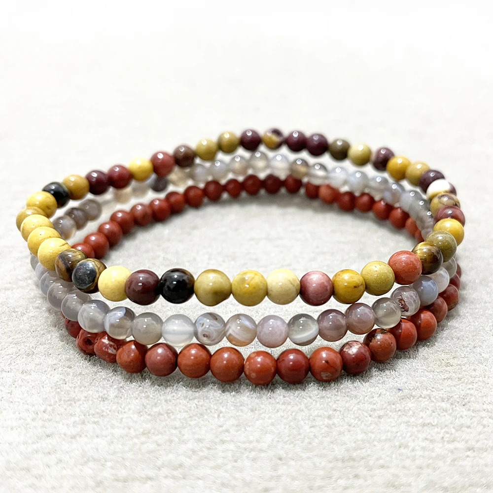 

MG0160 Wholesale Natural 4 MM Botswana Agate Red Stone Mookaite Jasper Bracelet Set Womens Mini Gemstone Yoga Jewelry