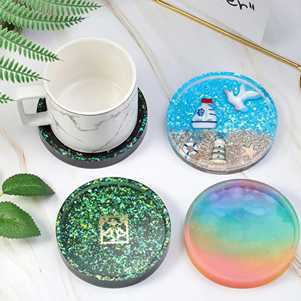 

4pcs Round Coaster Mold Food Grade Silicone Cup Mat Moulds Durable Diy Epoxy Craft Creative Gift Jewelry Handicraft Supplies