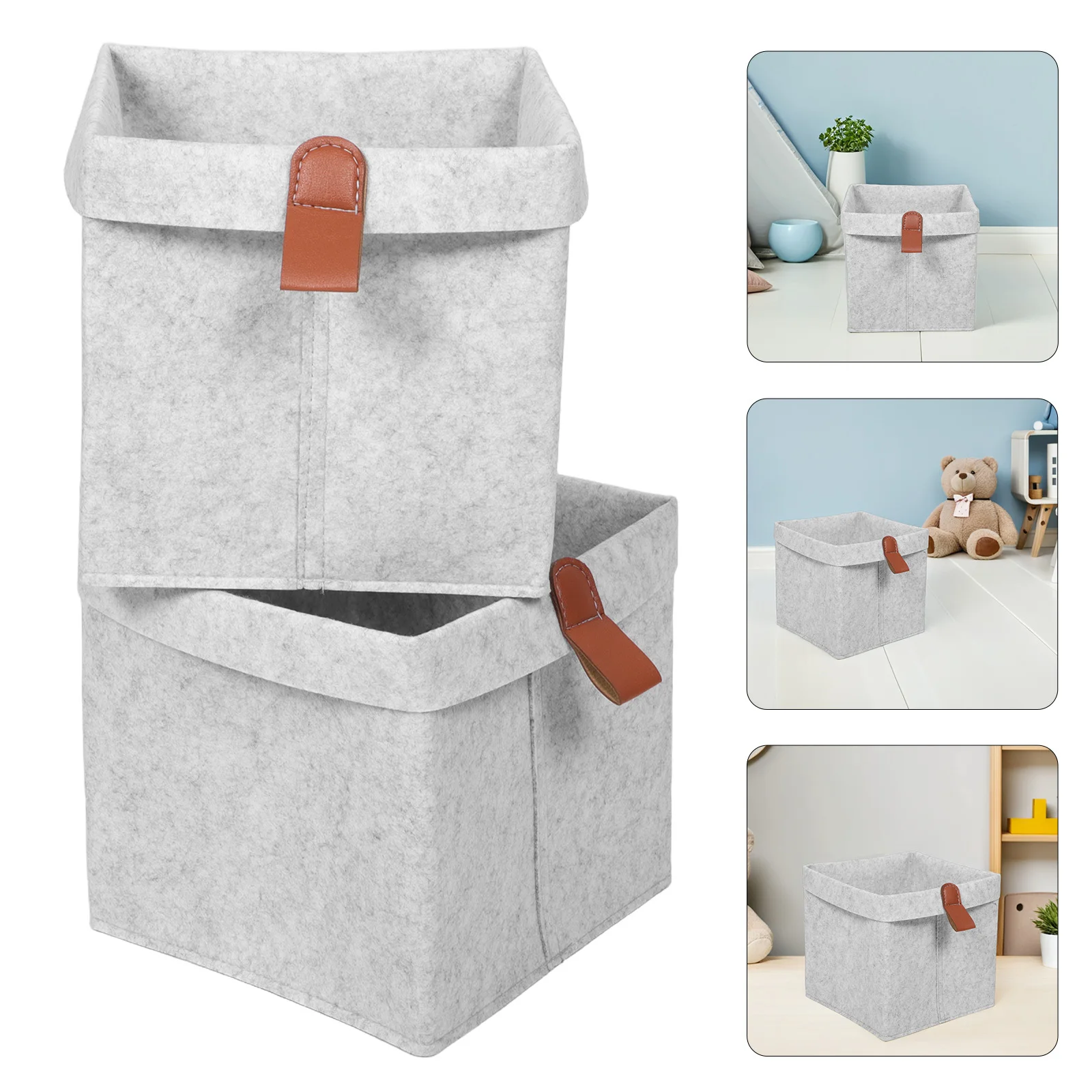 

6Pcs Felt Foldable Storage Baskets Collapsible Organizer Boxes Carry Handles Nursery Closet Laundry Bedroom Light Grey