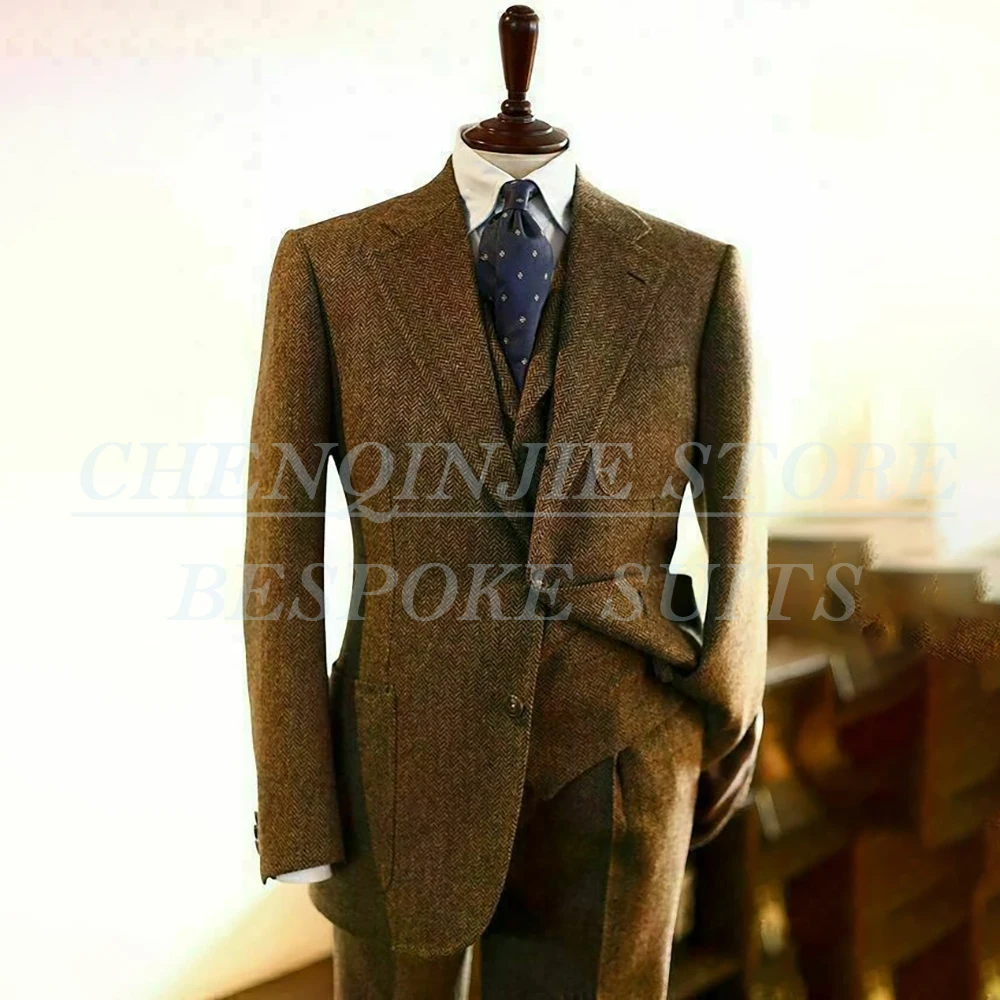 

Мужские костюмы на заказ, куртка-брюки, жилет, элегантный однобортный костюм с лацканами, облегающий костюм из трех предметов, куртка, брюки, жилет, костюм