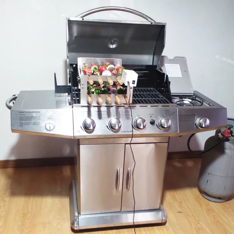 4-Burner Commercial Stainless Steel Grill Outdoor LP Kitchen Garden Cooking Grate 5~8 People Camping Picnics