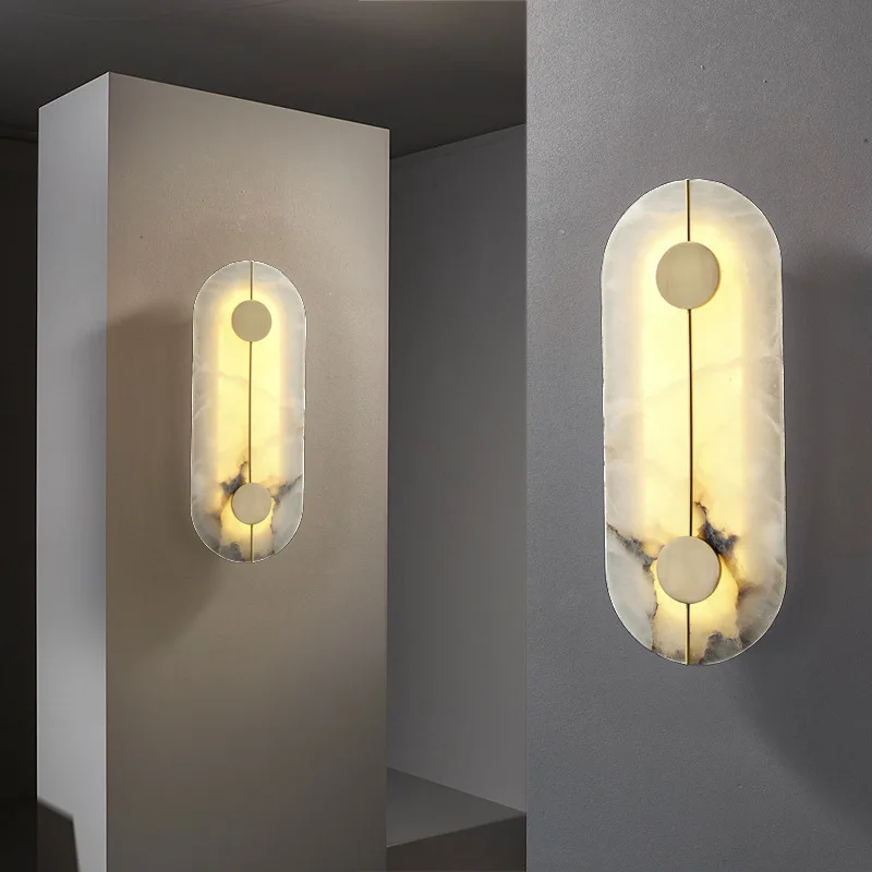 

Modern Luxury Creative Marble Wall Light - Alabaster Marble Wall Sconce for Bedroom Bedside Living Room Aisle Indoor Decor