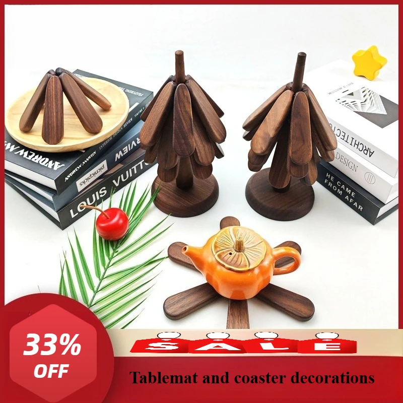 

Wholesale Walnut Wood Christmas Tree Coasters Bulk Heatproof Dining Table Mats Natural Wooden Trivets Hot Manufacturer Direct