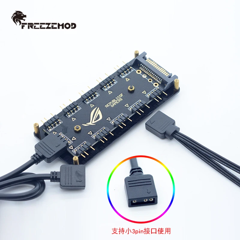 

FREEZEMOD PC Water Cooling RGB Hub 1 to 10 for 10 Ports Supports 5V RGB Light LED Strips and Fans KZQ-SZ5