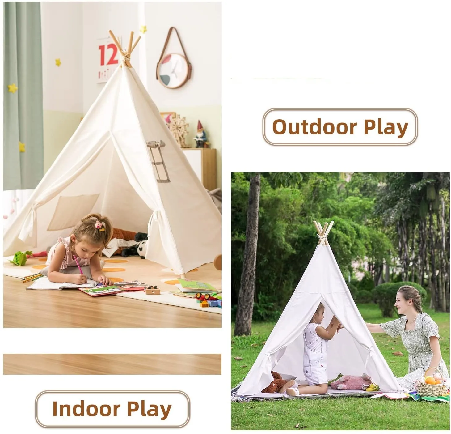 1.6m/1.3m Kid Tent Indoor Play House Wigwam for Child Portable Child Tipi Tents Teepee Toddler Ball Pit Girl Castle Play Room