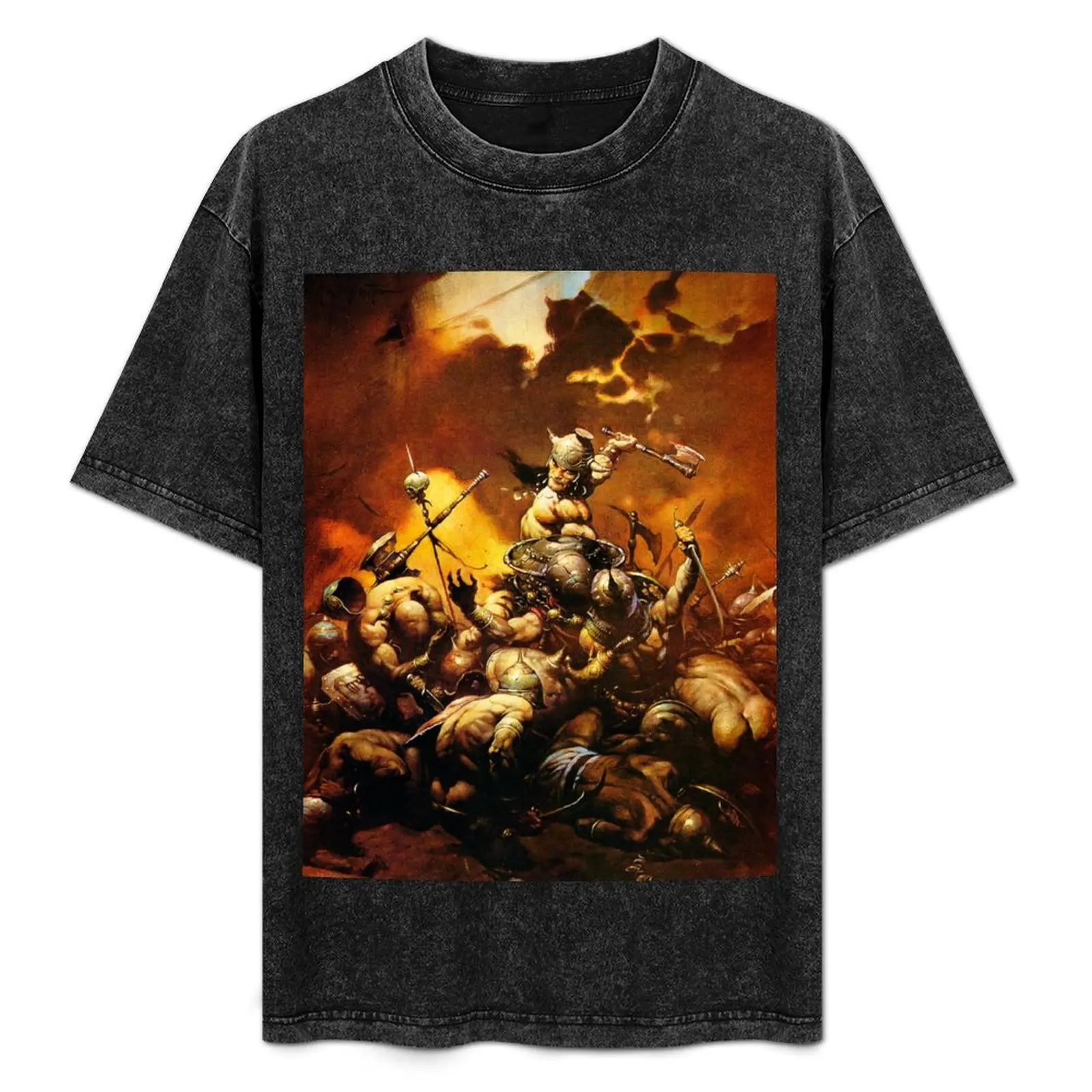 

Frank Frazetta - Conan the barbarian T-Shirt Casual Minimalist Short Sleeve Top