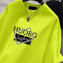 Women's Clothing European Style Pure Cotton Short Sleeve T-shirt Summer Casual Loose O-neck Printing Top Tee Lady Basic Pullover