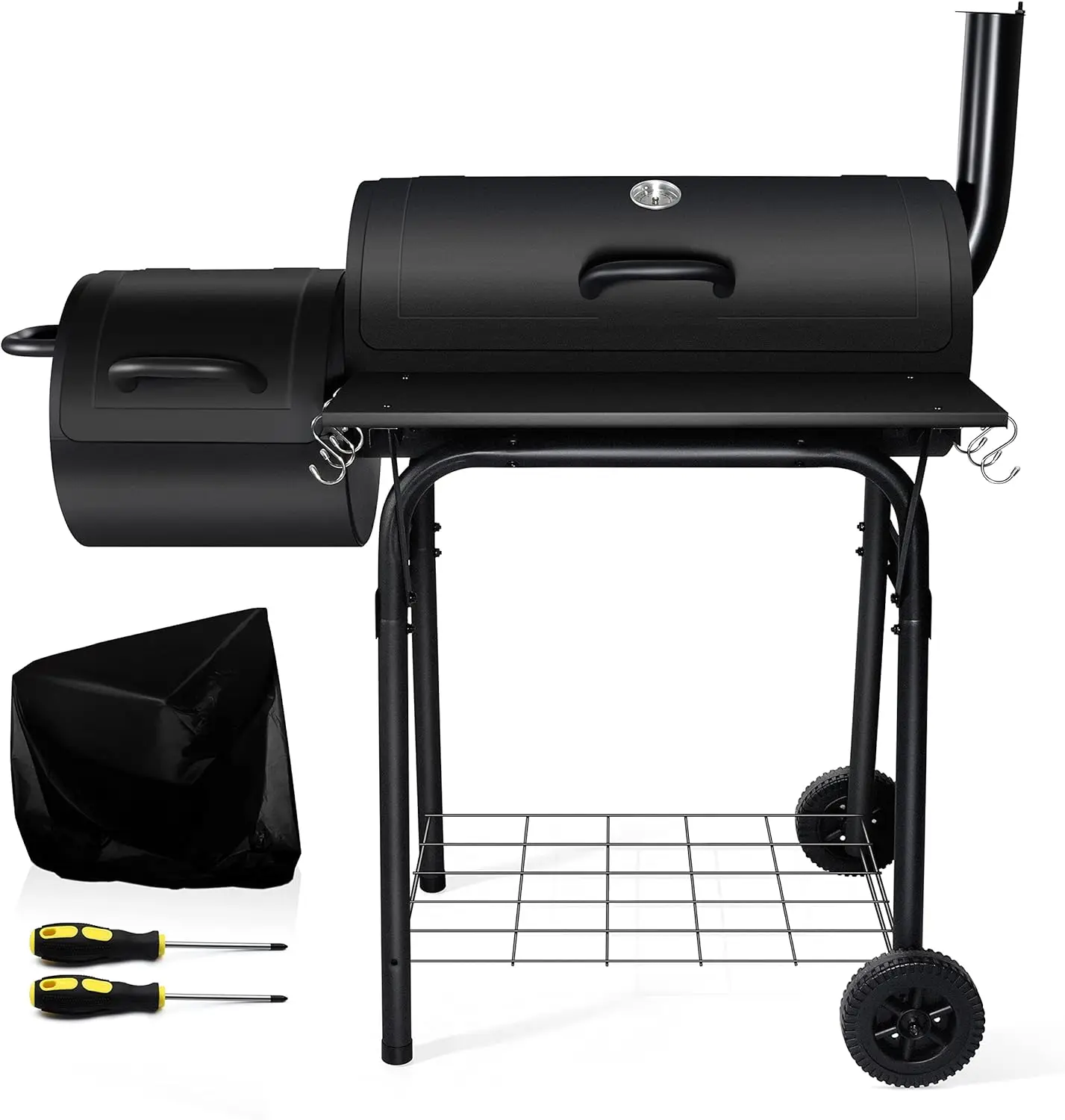 Charcoal Grill with Smoker, Leonyo Outdoor Charcoal Grill with Offset Smoker, Barbecue Outdoor Camping Charcoal Grills & Smokers