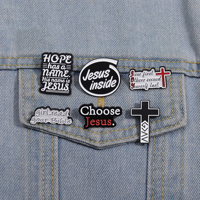 Hope have A Name su nombre es Jesús, alfileres de esmalte, broches cruzados de fe cristiana personalizados, insignias de solapa, joyería Punk, regalo para amigos