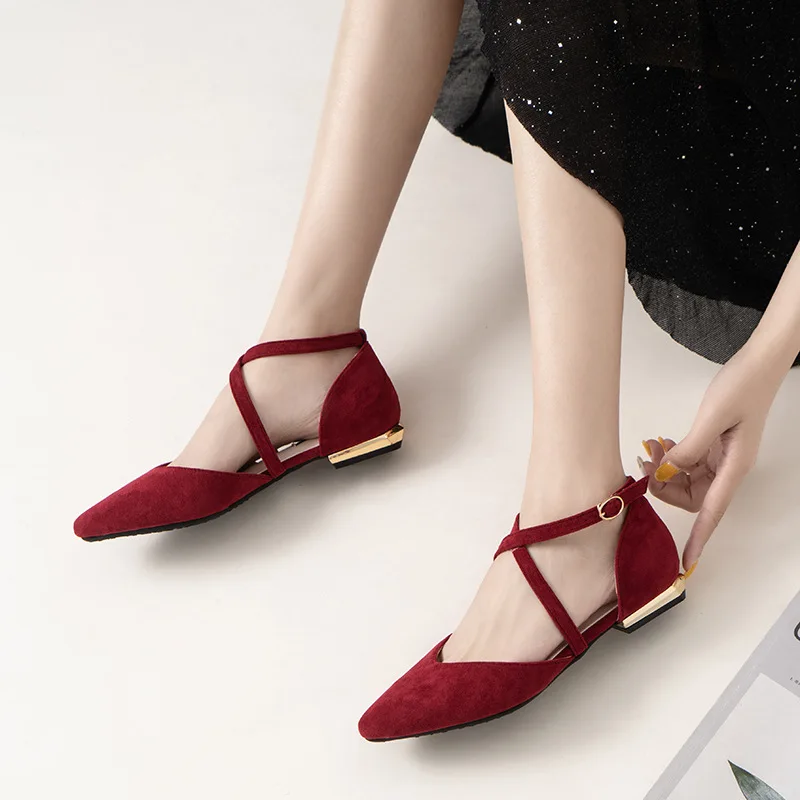 Frauen Gestreiften Spitz Wohnungen Mary Jane Schuhe Weibliche Herbst Neue Cross Strap Sandalen Frau Flache Heels Casual Schuhe Plus Größe 43