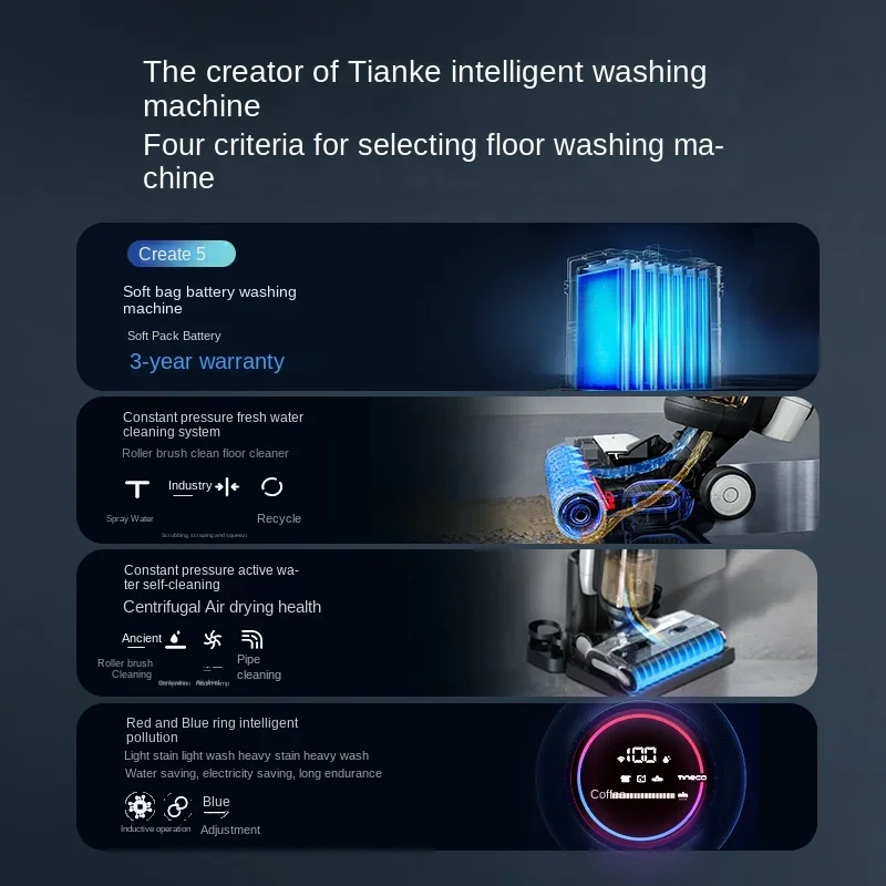 TINECO Fuwan 2.0ProLedC Floor Washer Sterilizing Double Edge Suction, Washing and Moping Integrated Household Appliance