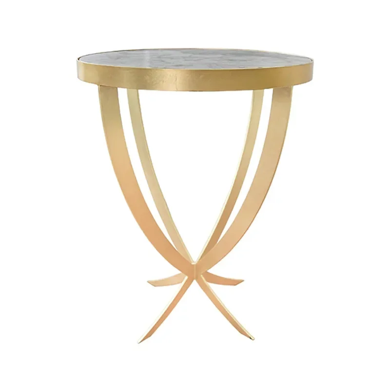 

American 4-fork round wrought iron gold foil marble edge table/soft decoration design/villa/hotel/model room coffee table