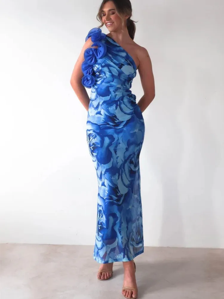 Trójwymiarowa sukienka w kwiaty dla kobiet 2025 nowa letnia elegancka, szykowna seksowna bez rękawów długie sukienki z odkrytymi plecami moda sukienka Boho
