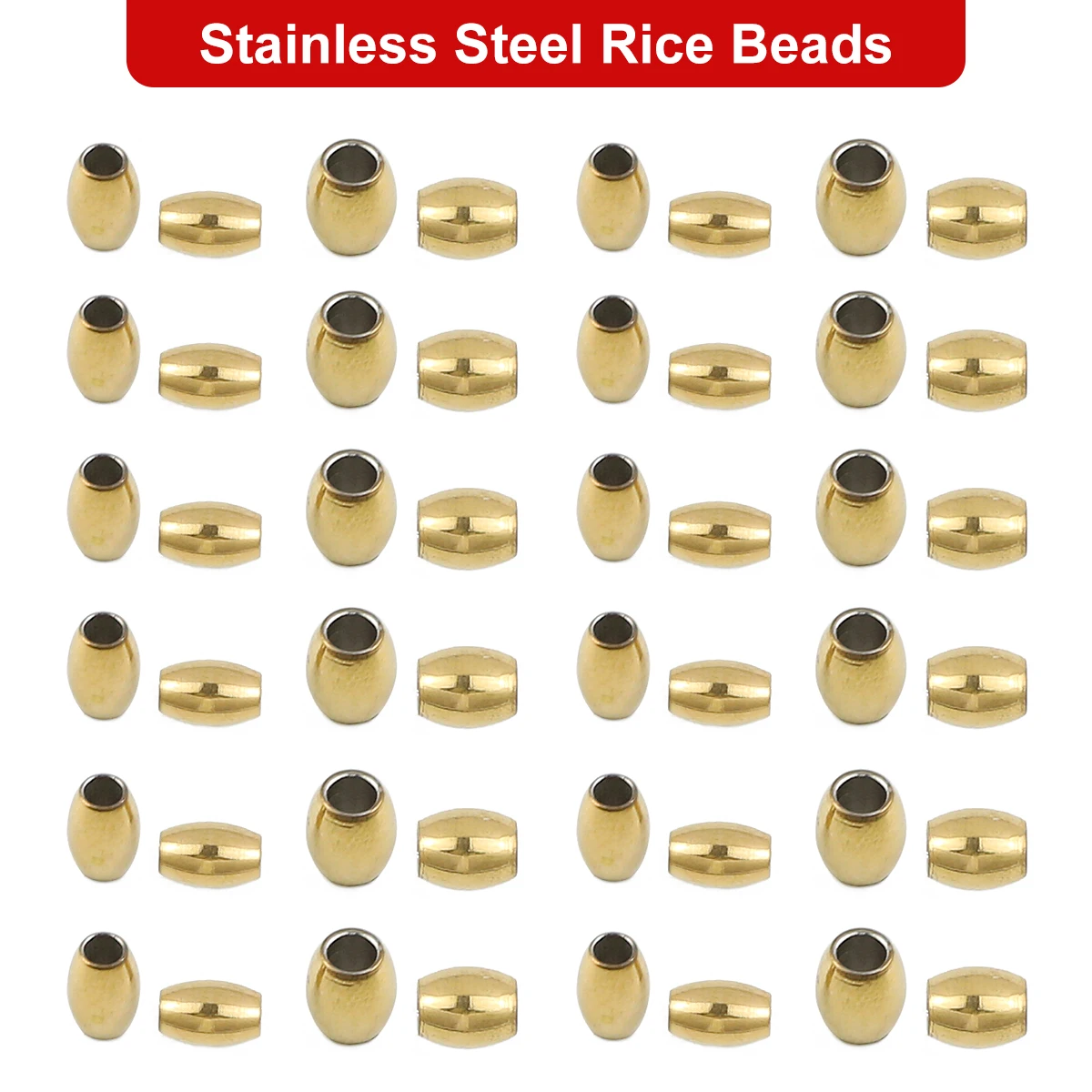 Rice Shaped Gold Color Stainless steel Beads 30pcs Olive Round Loose Beads for Jewelry Bracelet Making DIY materials accessories