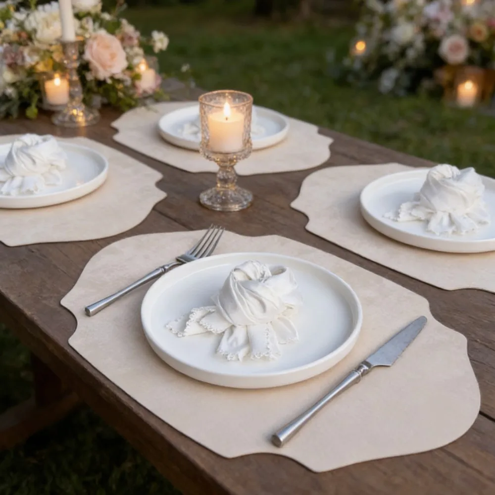 1/4/10 Stück Creme-Seiden-Geschenk-Tischsets aus Kunstleder, luxuriöse geformte PU-Tischunterlage für Küche und Esszimmer, Café-Tischset