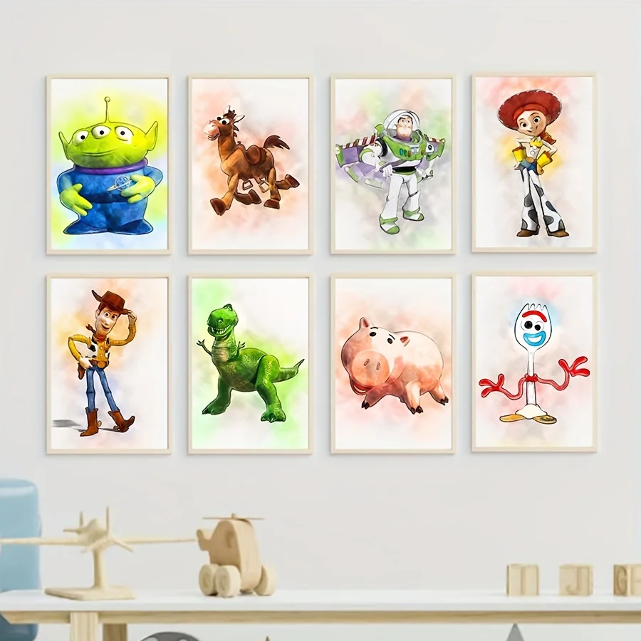 

Toy Story Watercolor Art Prints Classic Cartoon Movie Poster Sheriff Woody Buzz Lightyear Canvas Painting Kids Room Wall Decor