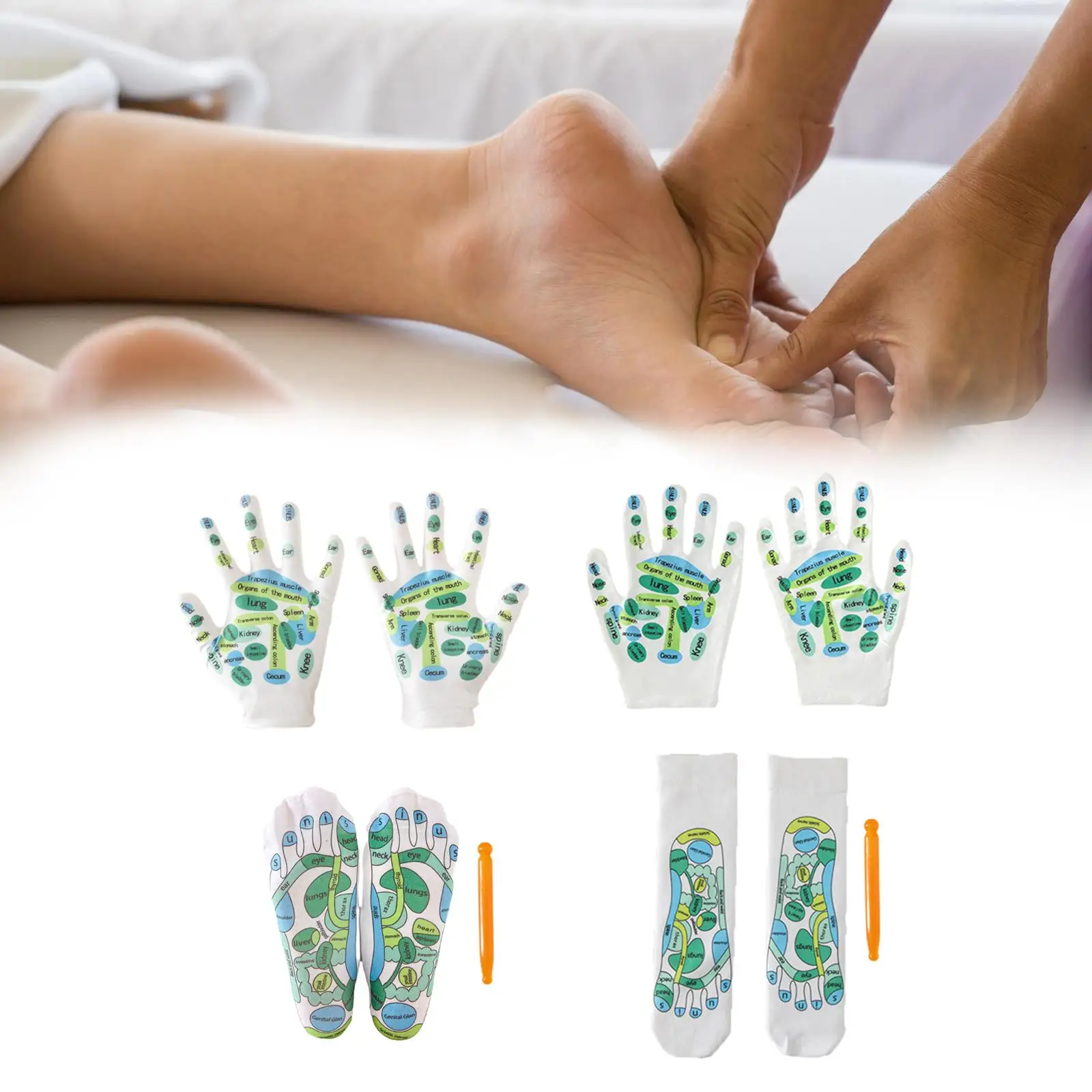 Conjunto de herramientas de reflexología de acupresión para principiantes, calcetines de SPA, guantes, 4 piezas