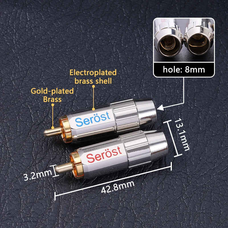 Serost R08 Cable de audio HiFi RCA 24K Conector de latón chapado en oro para 8 mm de diámetro
