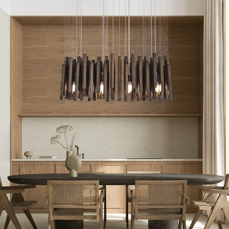 Vintage Restaurant Creative Pendant Light Living Room Dining Room Main Lighting Fixture Wabi Sabi Style Wooden Pendant Lamp